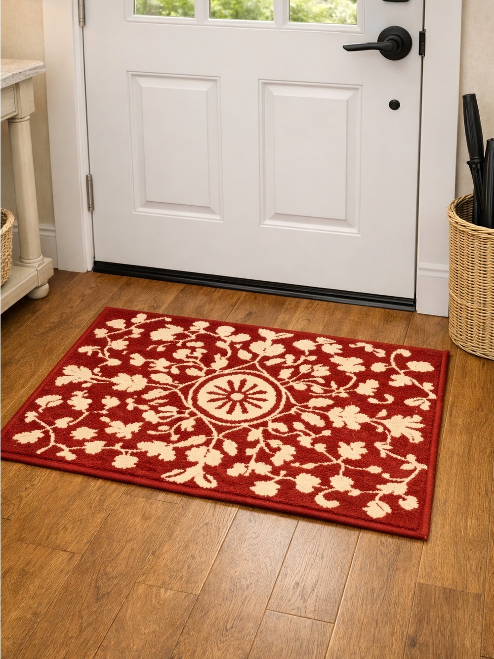 NWT Dimensions Decorative Hand Hooked Accent Rug Red and White